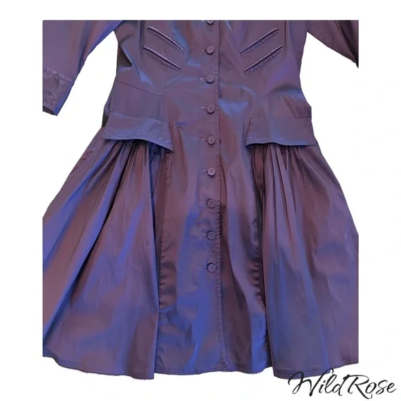 Byron Lars Eggplant Purple Button Down Flair Dress w/ Pockets SZ 10 - Picture 3 of 11